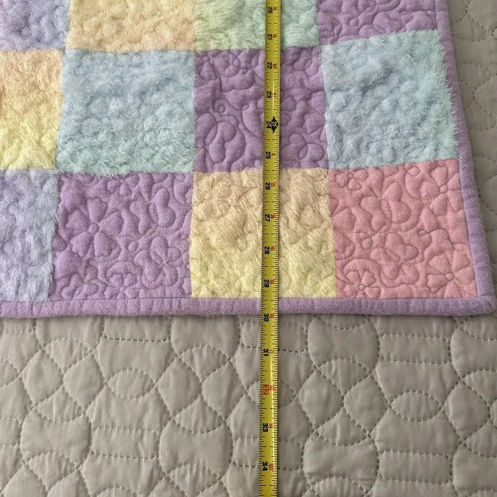 Baby Quilt Girl Handmade Pink Embroidery  Purple Pastel Flower Patchwork Blanket